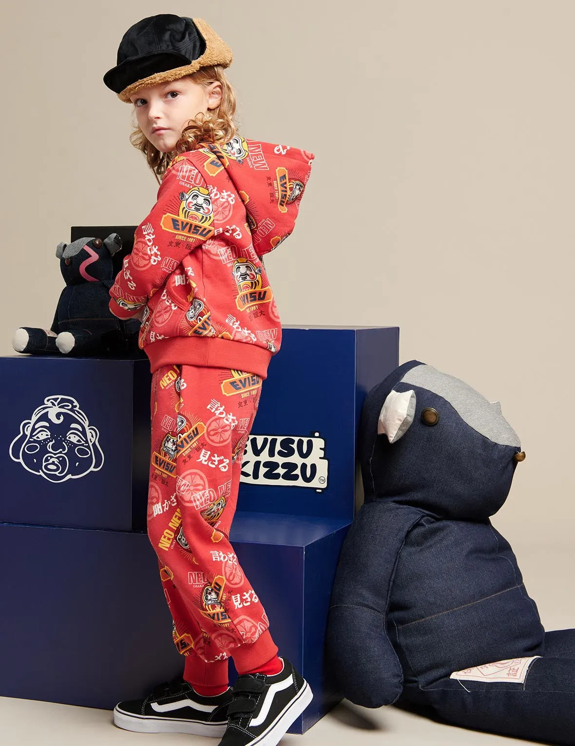 Allover Daruma and Kamon Print Sweatpants