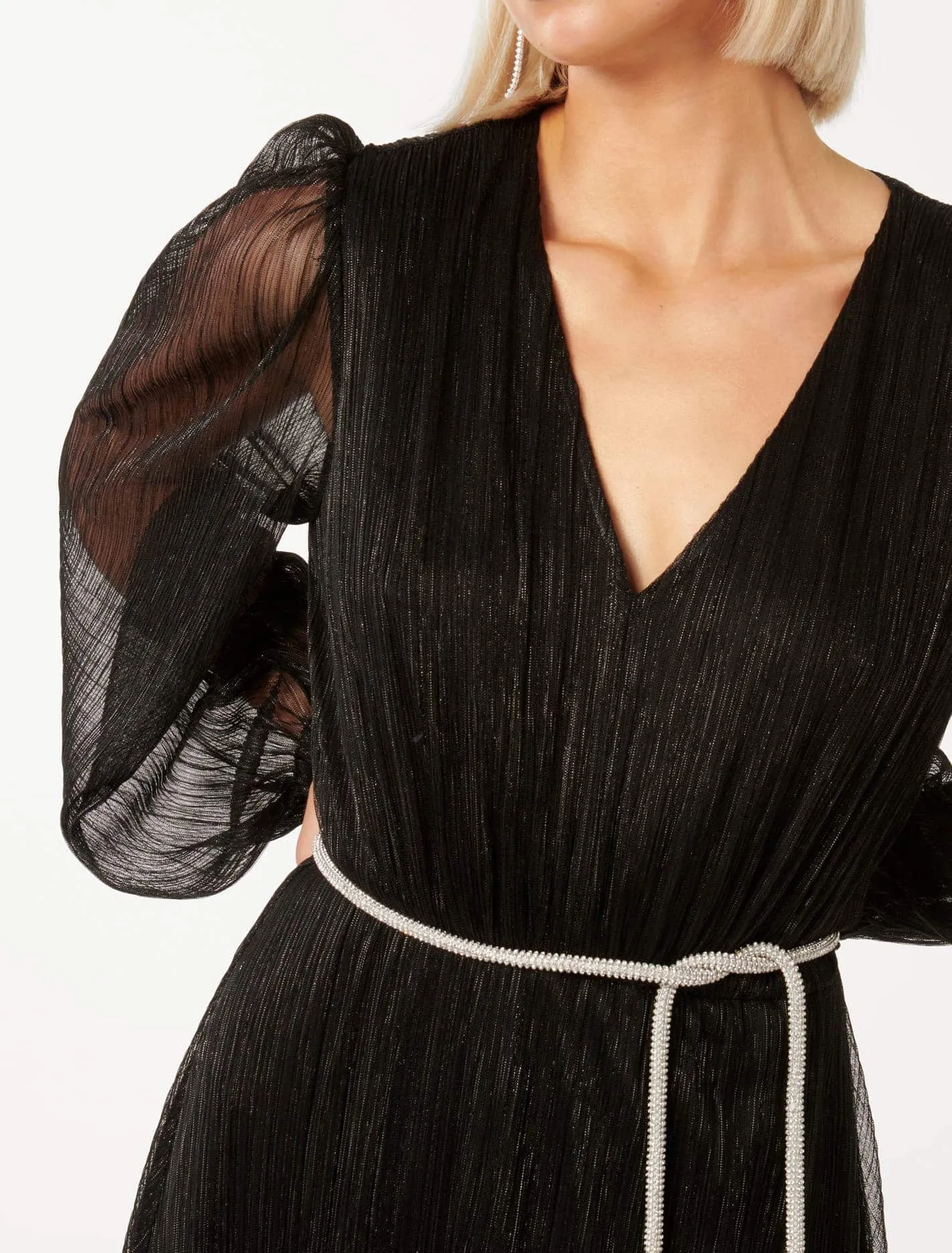 Amina Diamante Belt Plisse Maxi Dress
