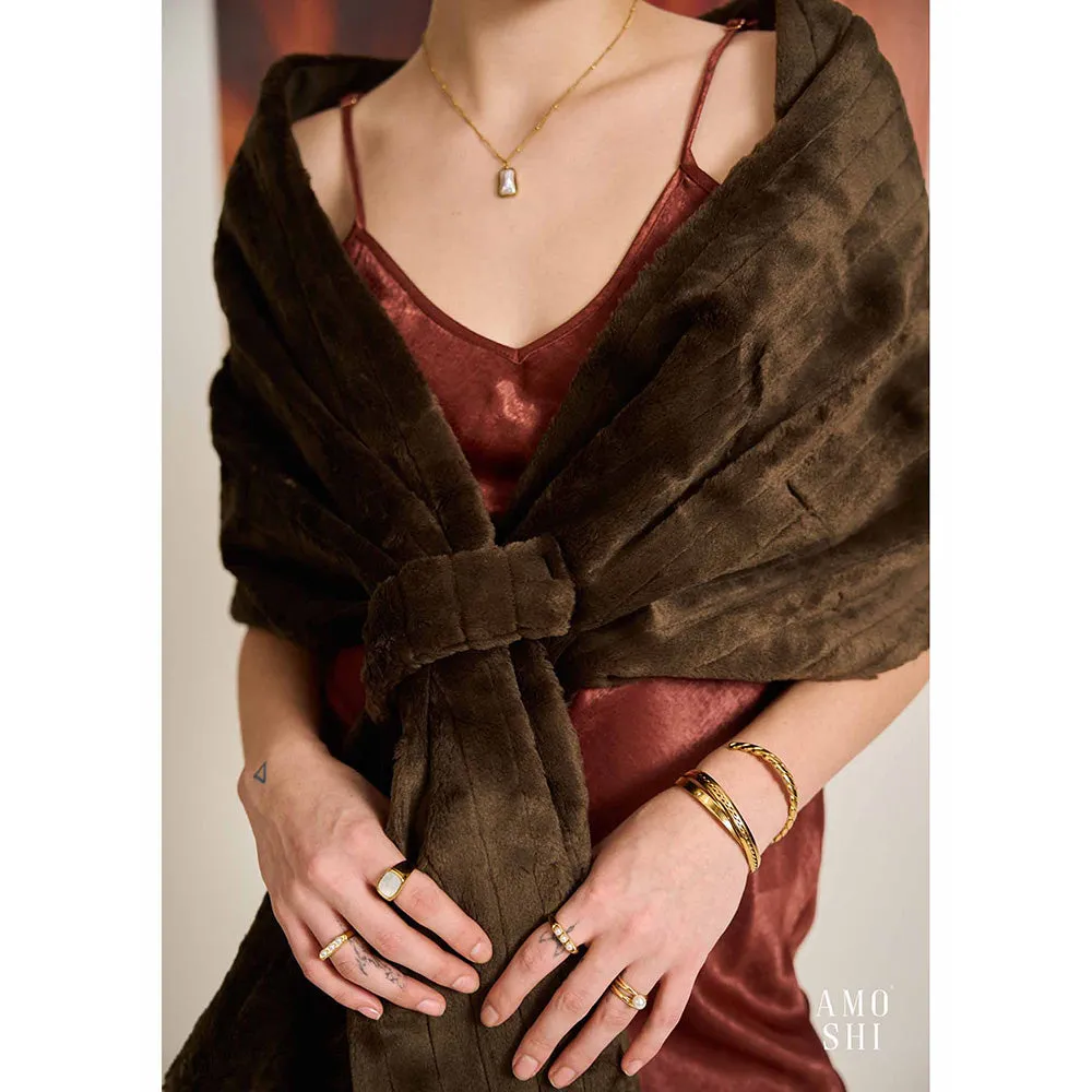 AMOSHI Brown Textured Faux Mink Fur Shrug