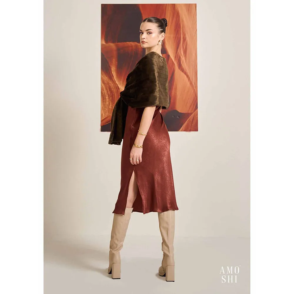 AMOSHI Brown Textured Faux Mink Fur Shrug