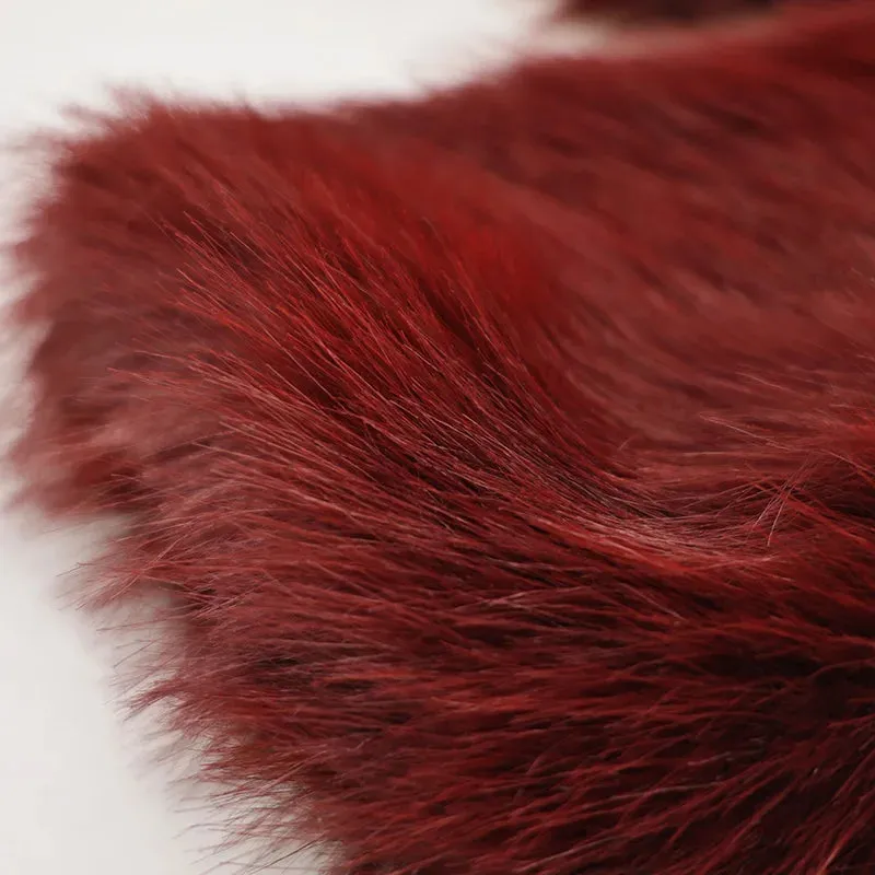 Burgundy Faux Fur Coat Vintage Long Sleeve Furry Warm Jackets