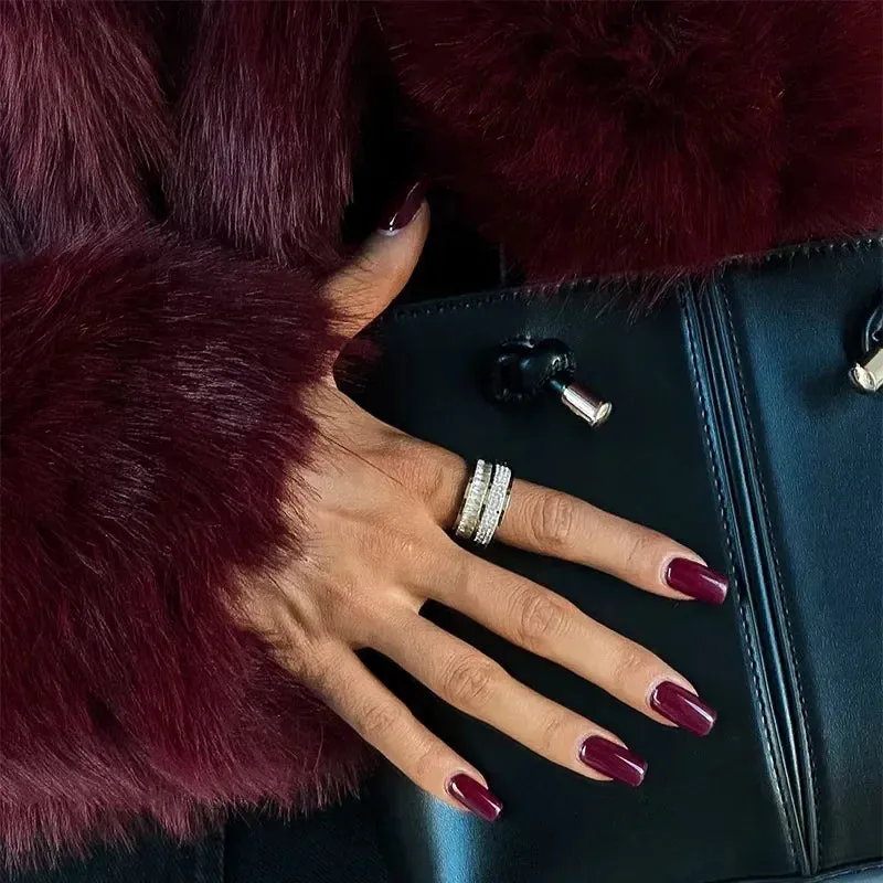Burgundy Faux Fur Coat Vintage Long Sleeve Furry Warm Jackets