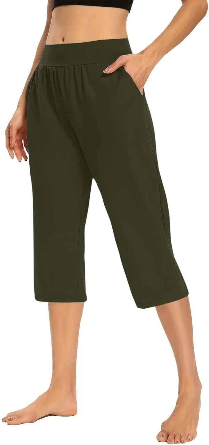Capris Pants for Women Summer Casual Workout Capri Yoga Pants Straight Leg Exercise 2025 Yoga Pants with Pockets
