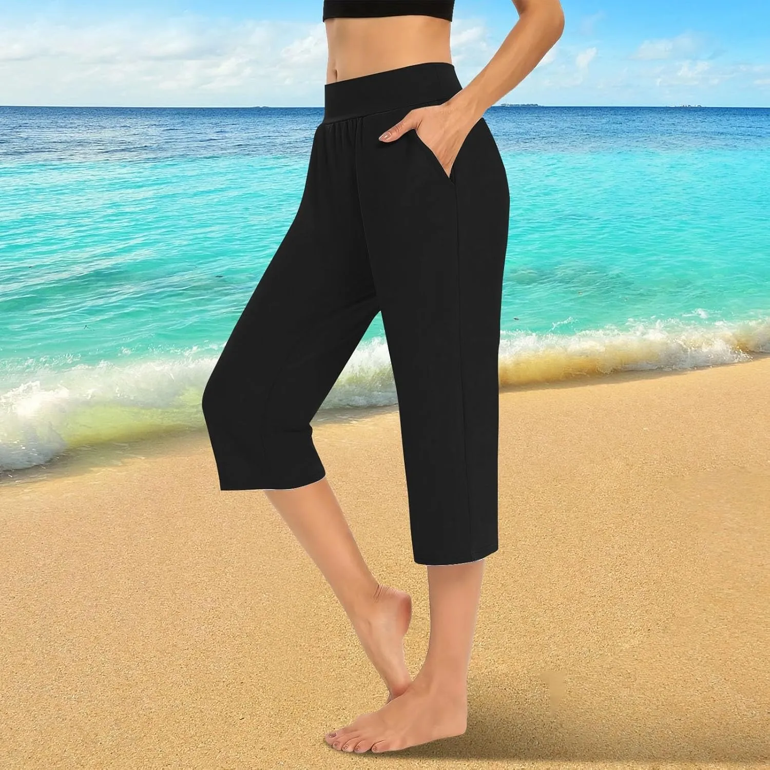 Capris Pants for Women Summer Casual Workout Capri Yoga Pants Straight Leg Exercise 2025 Yoga Pants with Pockets