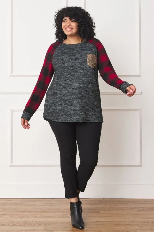 Checker Sleeve Sequin Pocket Tunic