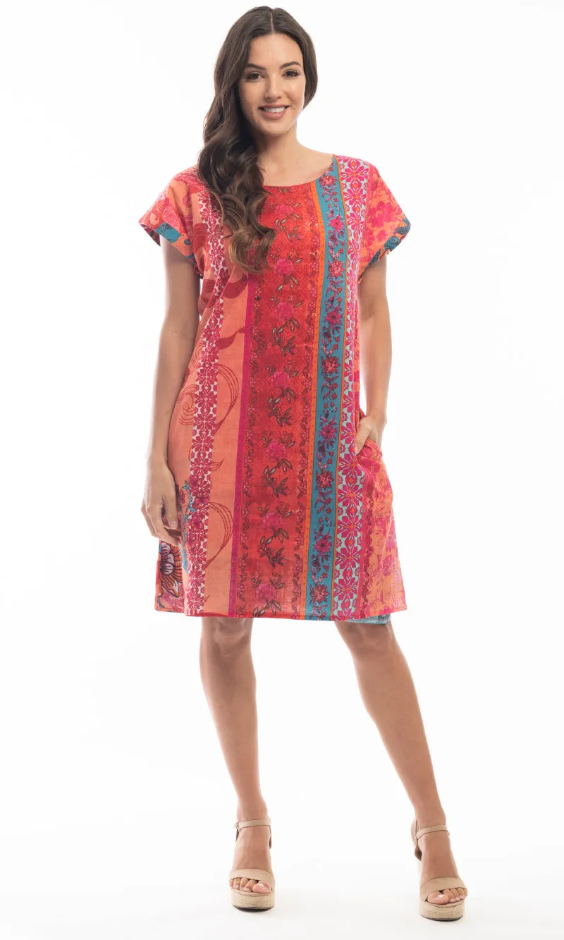 Cotton Dress Shift Short Sleeve Reversible Harajuku Red