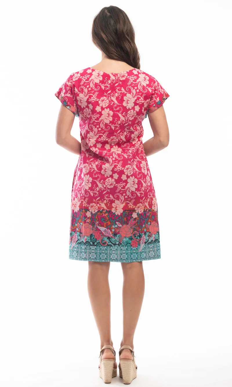 Cotton Dress Shift Short Sleeve Reversible Harajuku Red