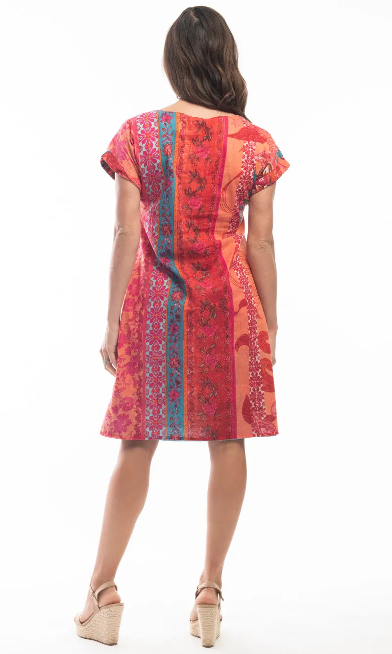 Cotton Dress Shift Short Sleeve Reversible Harajuku Red