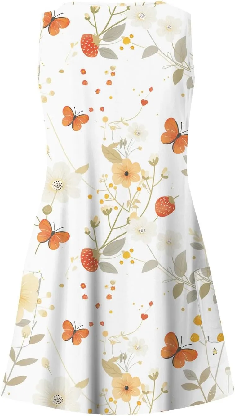 Dresses for Women 2025 Summer Floral Mini Dress V Neck Flowy Dresses Beach Sundress with Pockets