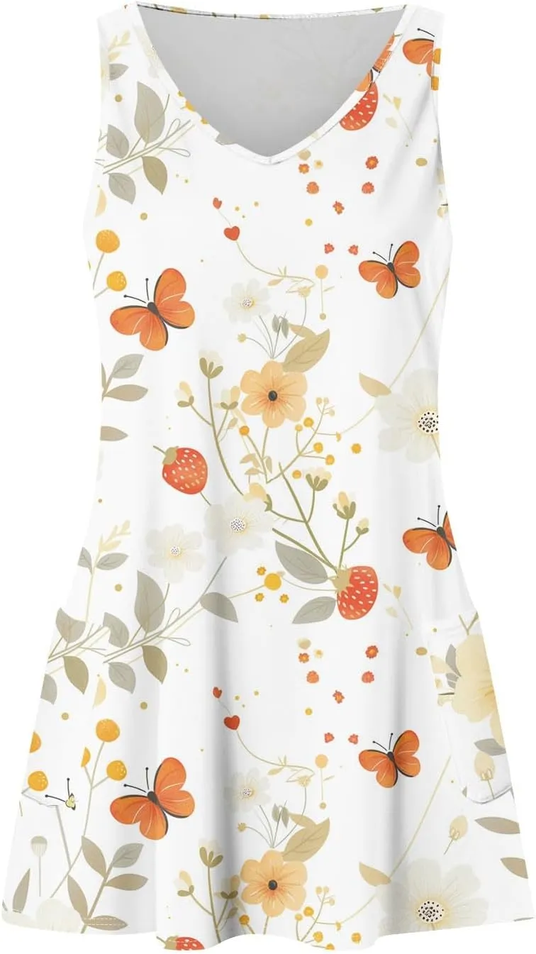 Dresses for Women 2025 Summer Floral Mini Dress V Neck Flowy Dresses Beach Sundress with Pockets