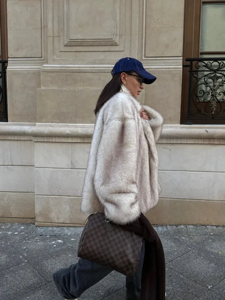 Furry Faux Fur Jacket  Winter Chic Outwear