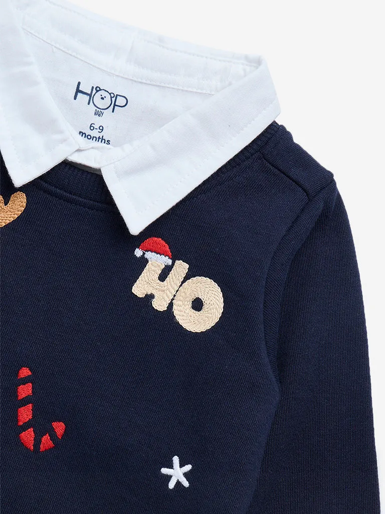 HOP Baby Navy Christmas-Themed Cotton-Blend Sweatshirt