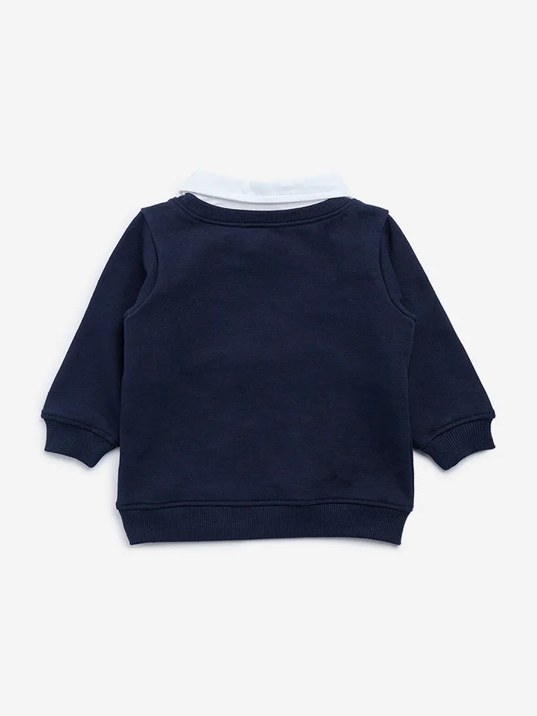 HOP Baby Navy Christmas-Themed Cotton-Blend Sweatshirt