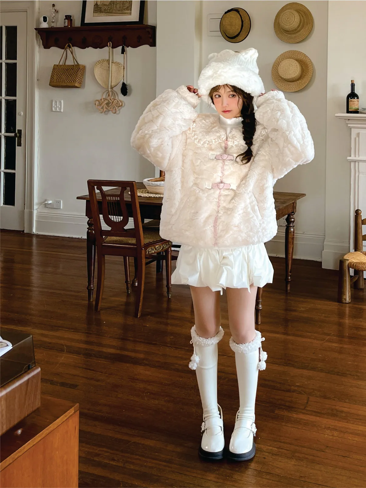 Icy Elegance Doll Collar Faux Fur Jacket