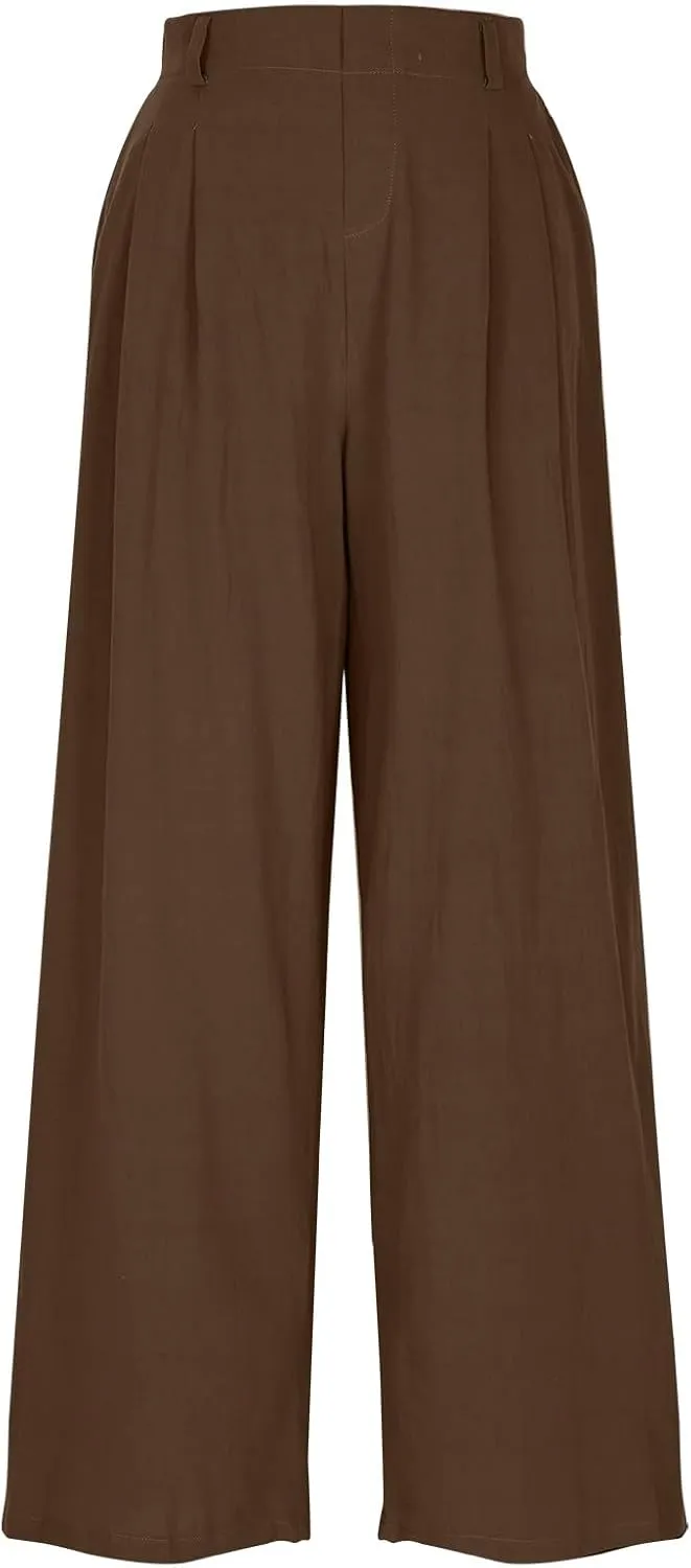 Linen Pants for Women Summer Trendy Loose Fit Wide Leg Pants Fashion High Waisted Straight Leg Trousers with Pockets