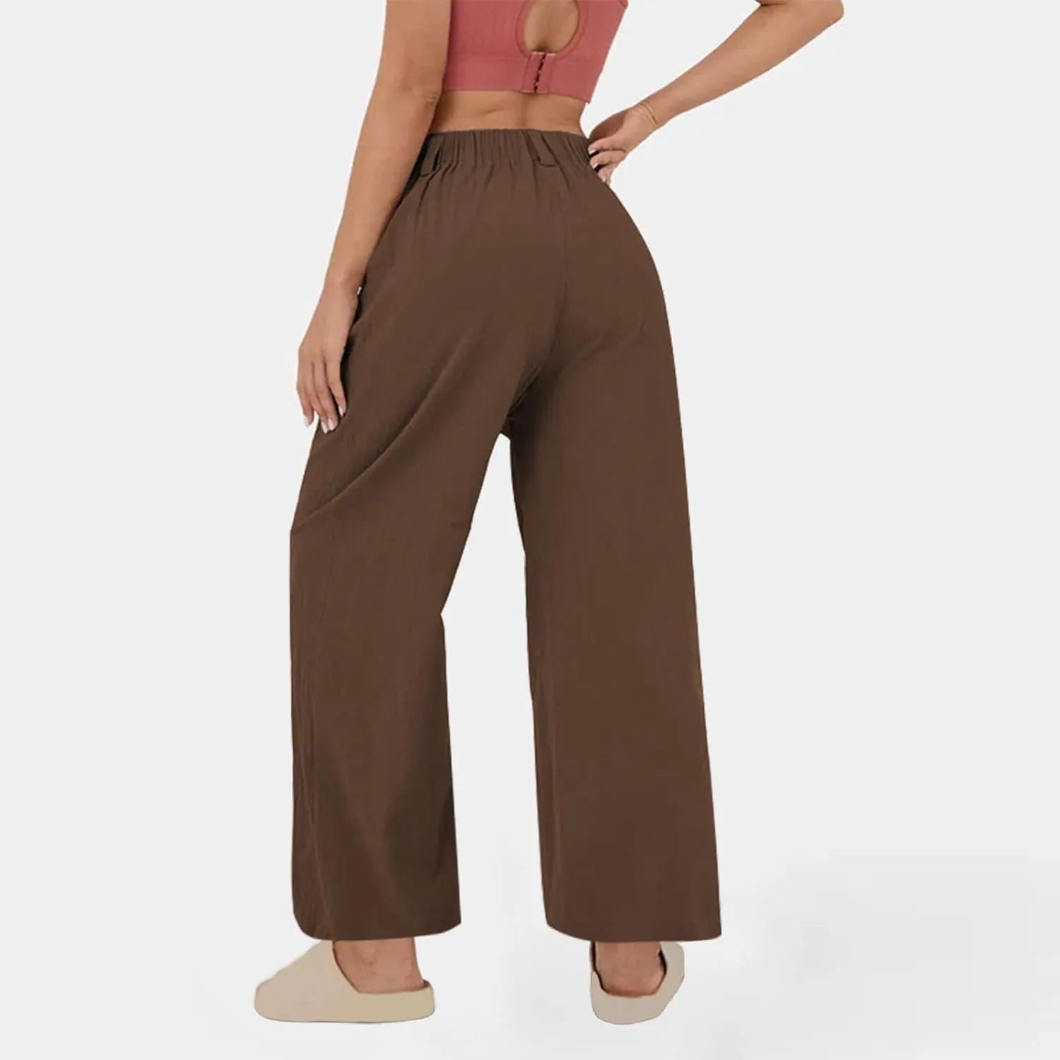 Linen Pants for Women Summer Trendy Loose Fit Wide Leg Pants Fashion High Waisted Straight Leg Trousers with Pockets