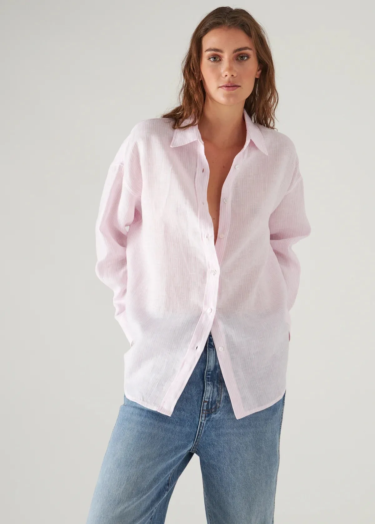 Linen Striped Boyfriend Shirt-Pixie