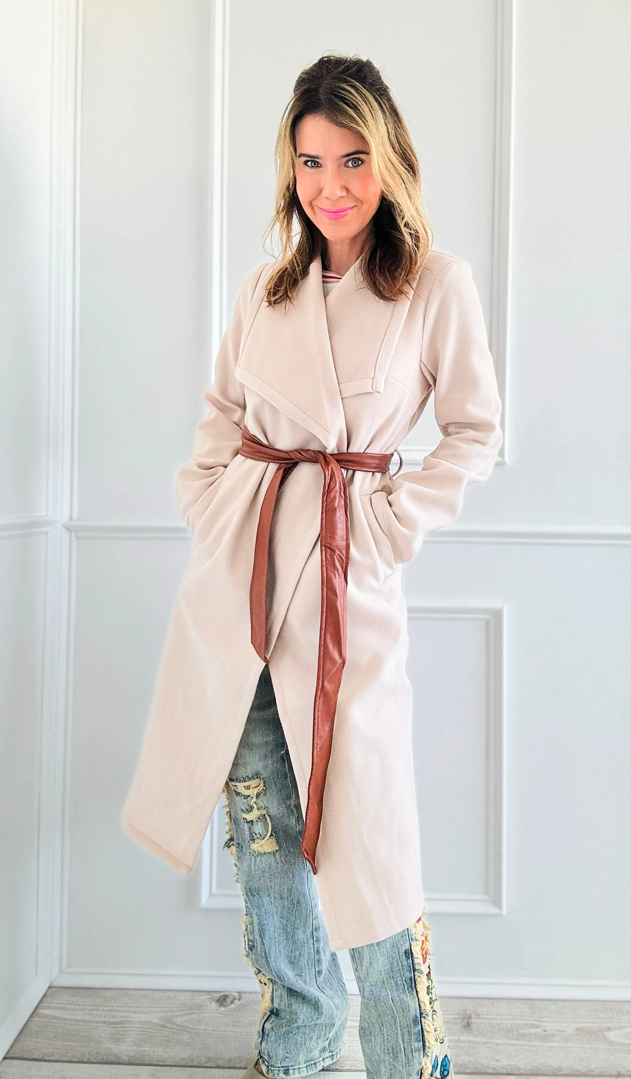 Luxe Open Front Coat-Beige