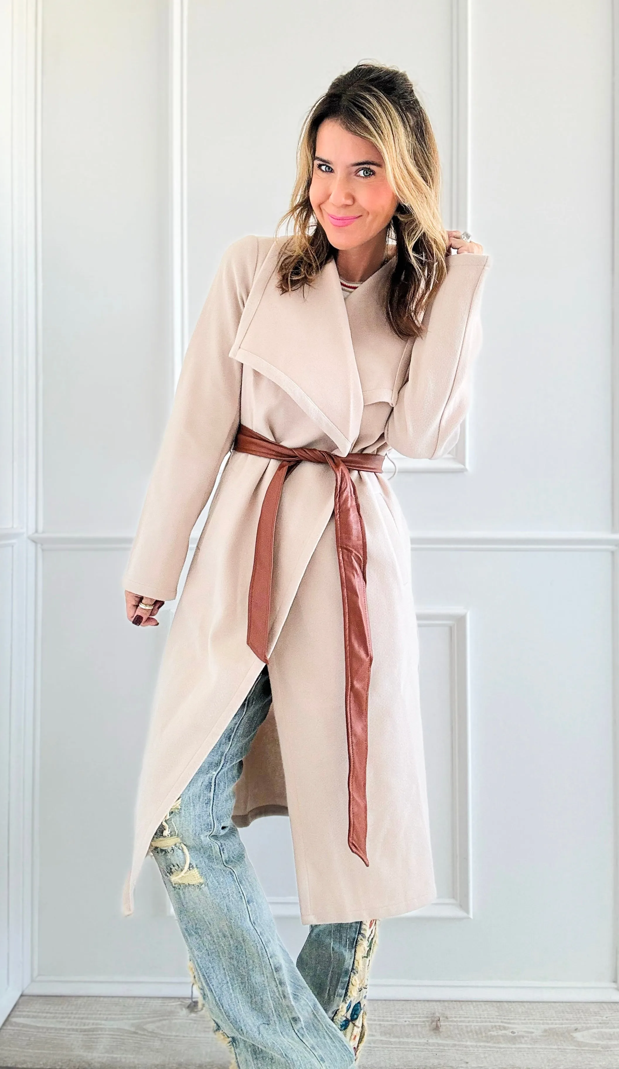 Luxe Open Front Coat-Beige