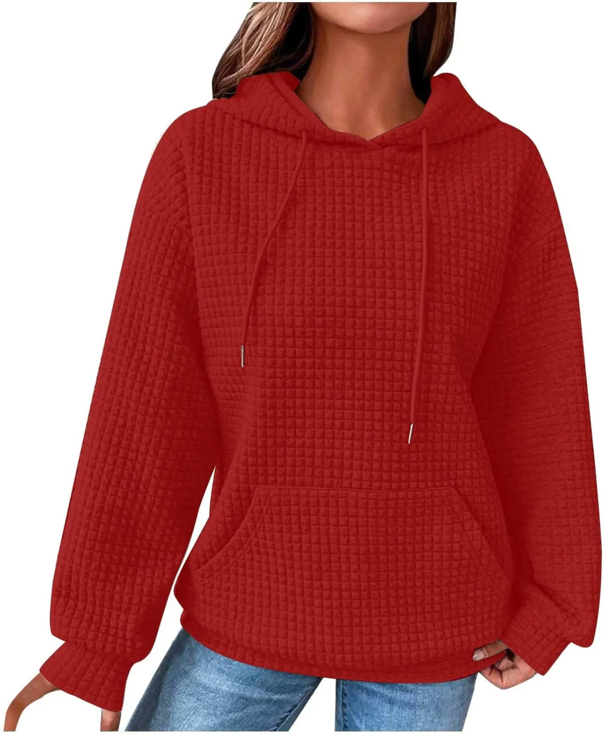 Plain Hoodie for Women Oversized Baggy Long Sleeve Drawstring Hooded Fashion Hide Belly Classic-Fit Hoodie