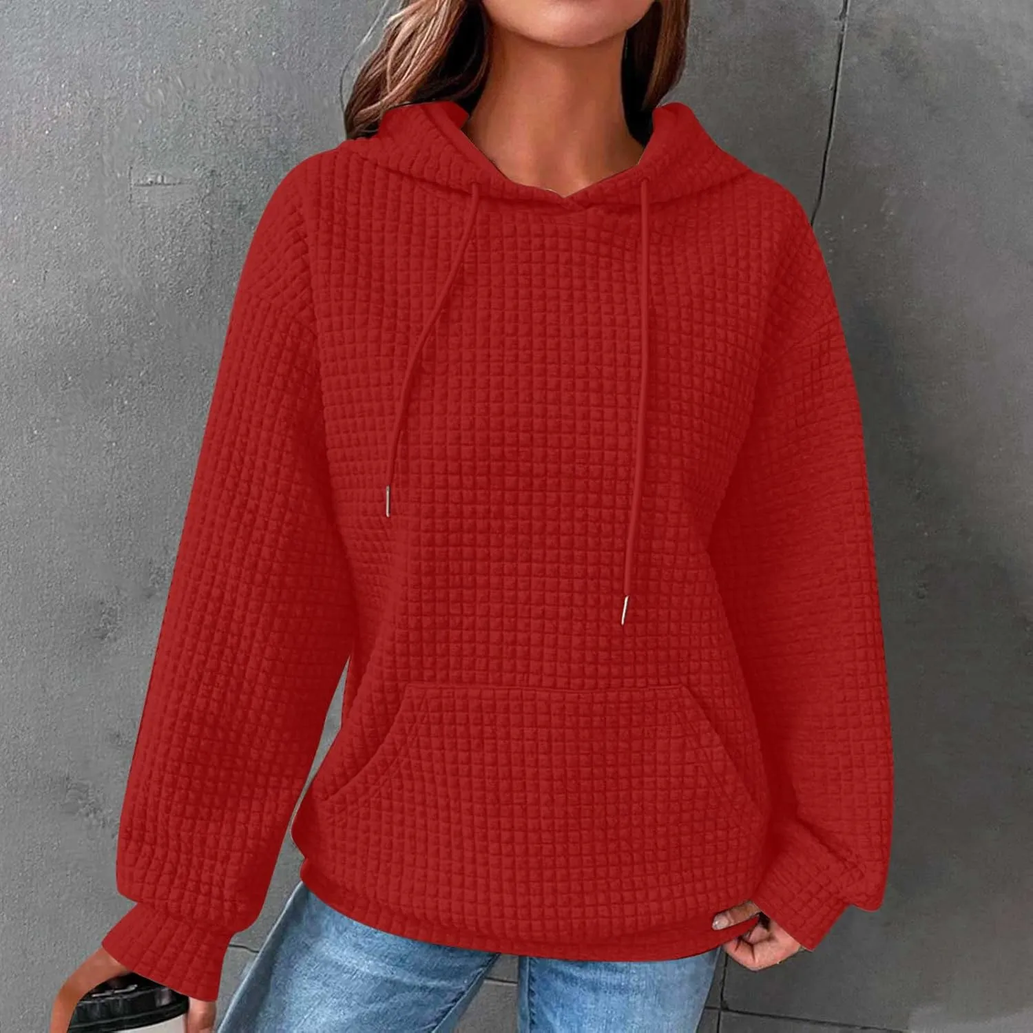 Plain Hoodie for Women Oversized Baggy Long Sleeve Drawstring Hooded Fashion Hide Belly Classic-Fit Hoodie