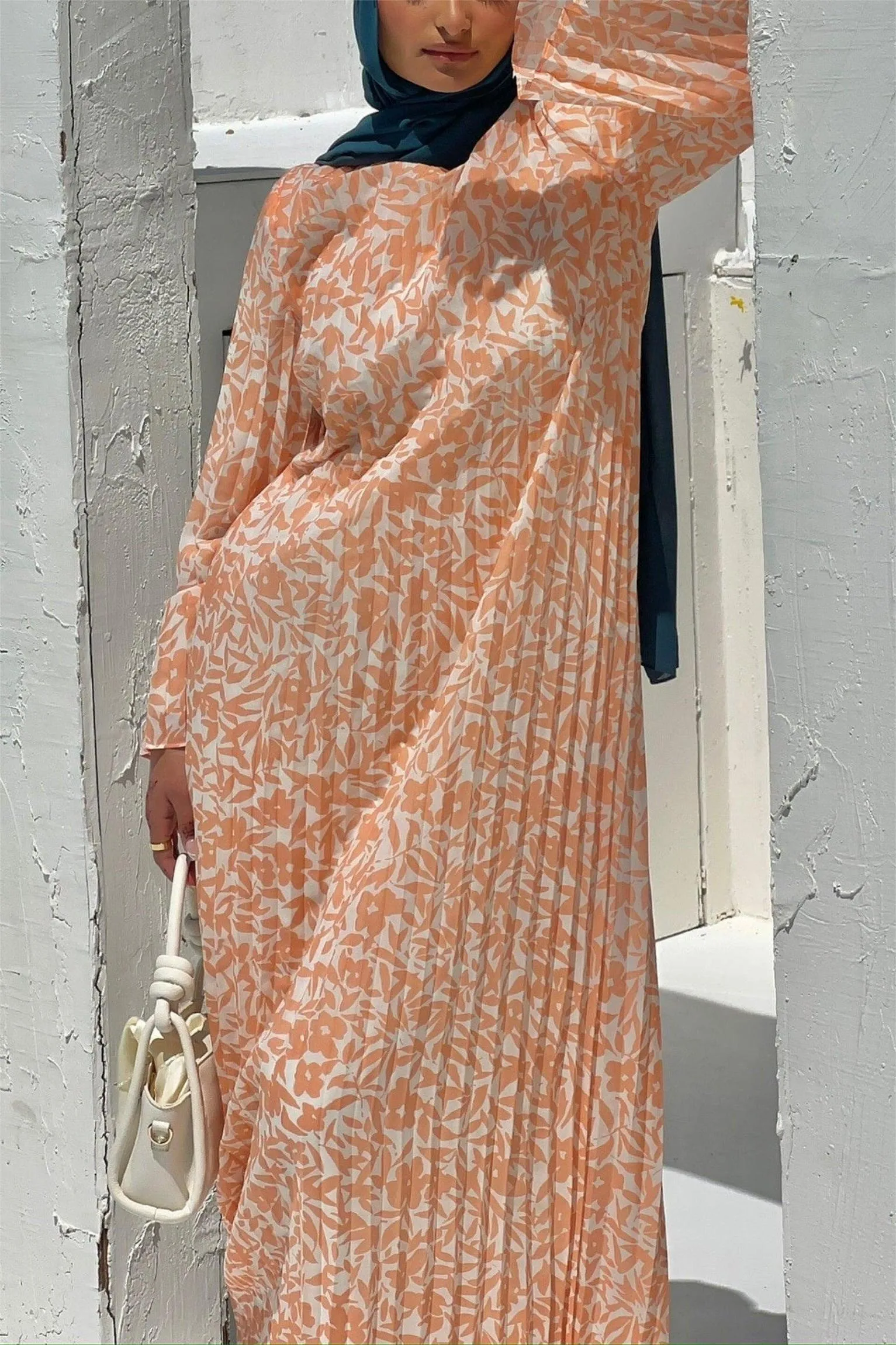 Pleated Printed Shift Maxi Dress -Avocado