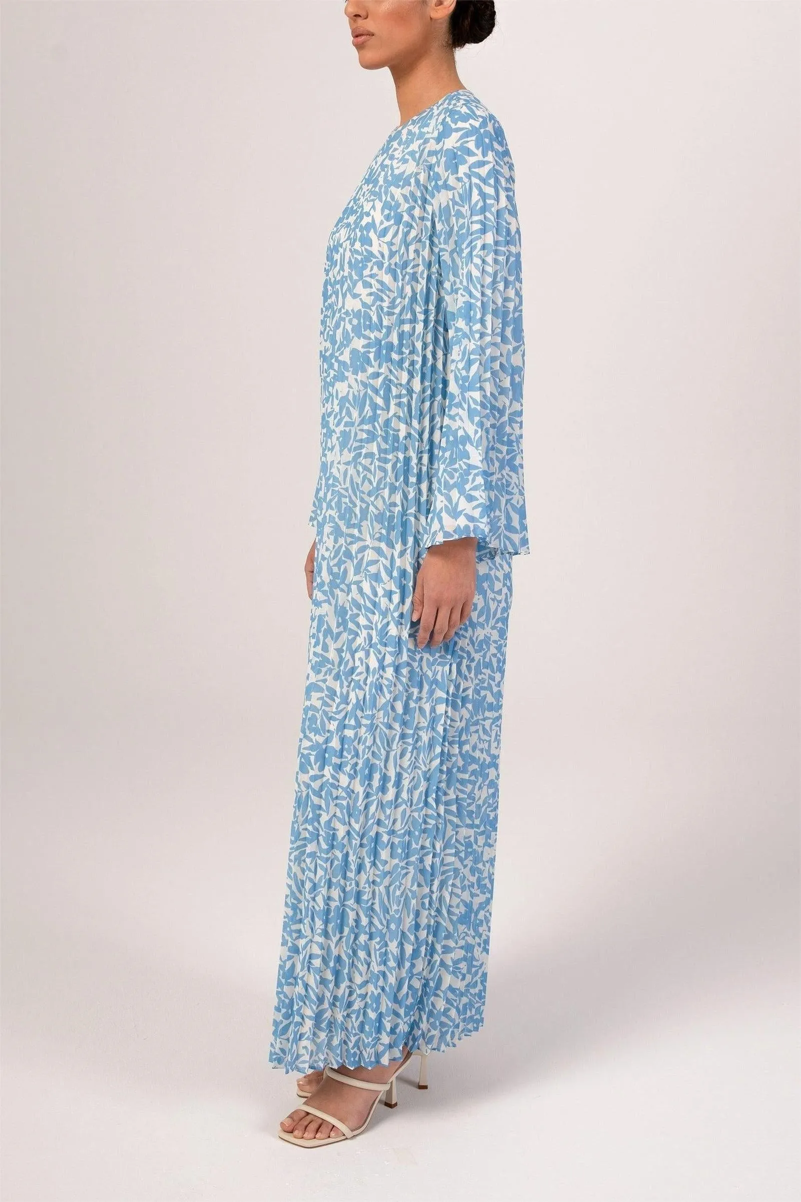 Pleated Printed Shift Maxi Dress -Avocado