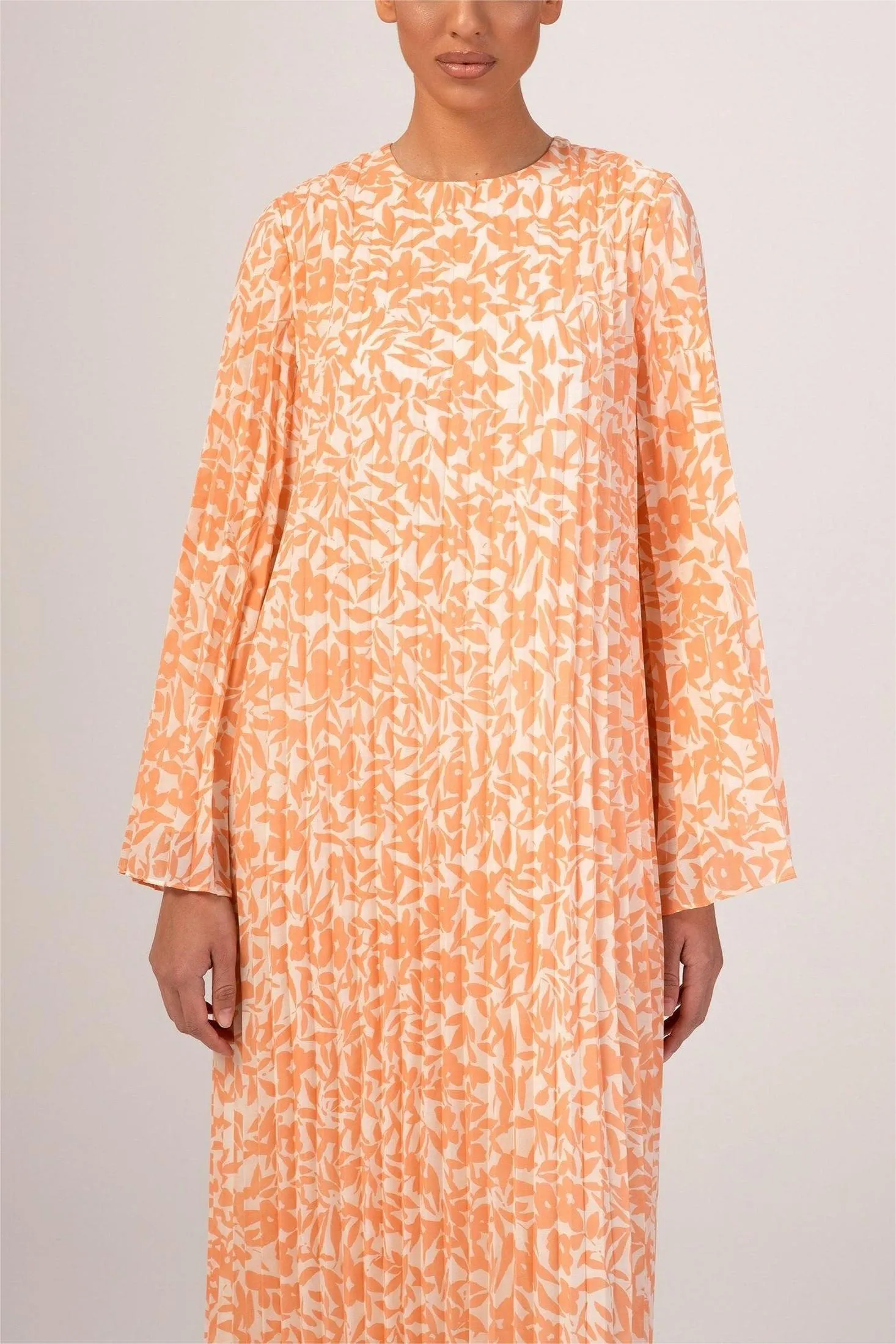 Pleated Printed Shift Maxi Dress -Brown