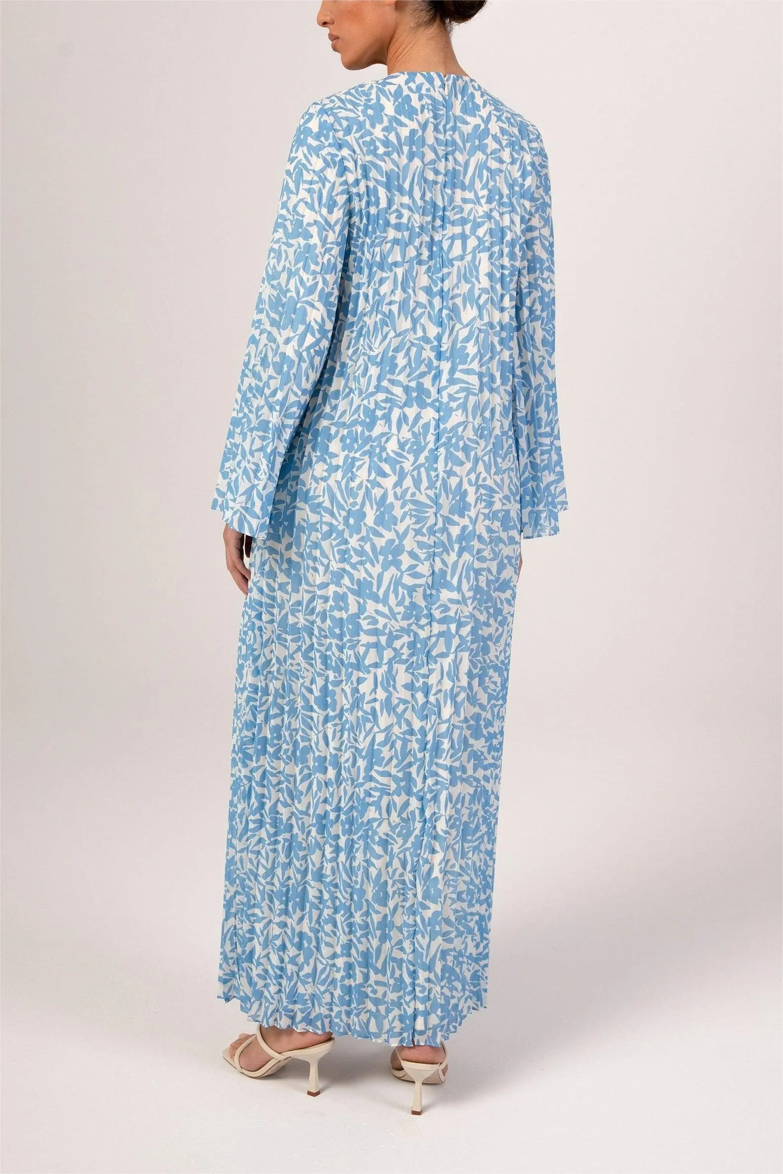 Pleated Printed Shift Maxi Dress -Brown