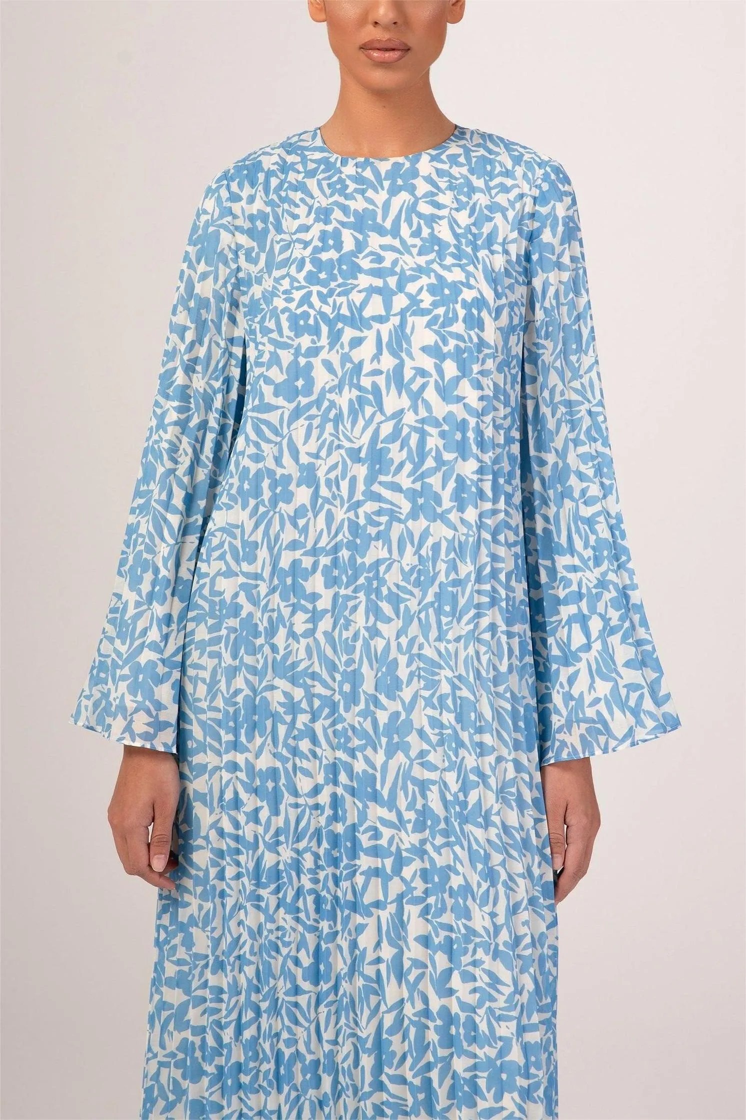 Pleated Printed Shift Maxi Dress -Brown