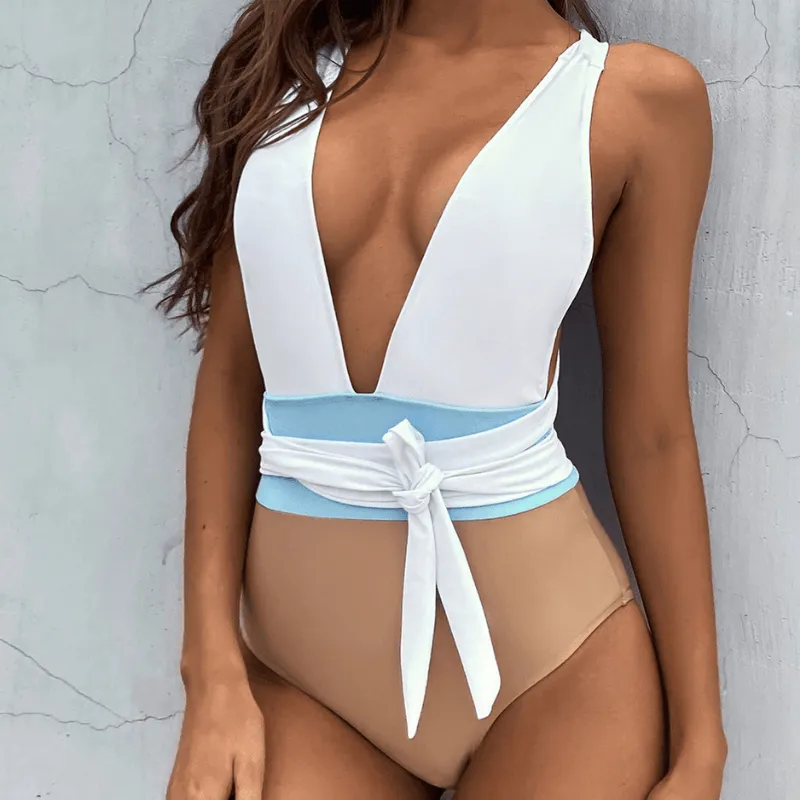 Plunge Waist Knot Monokini  Stylish and Comfortable 1-Piece Swimwear