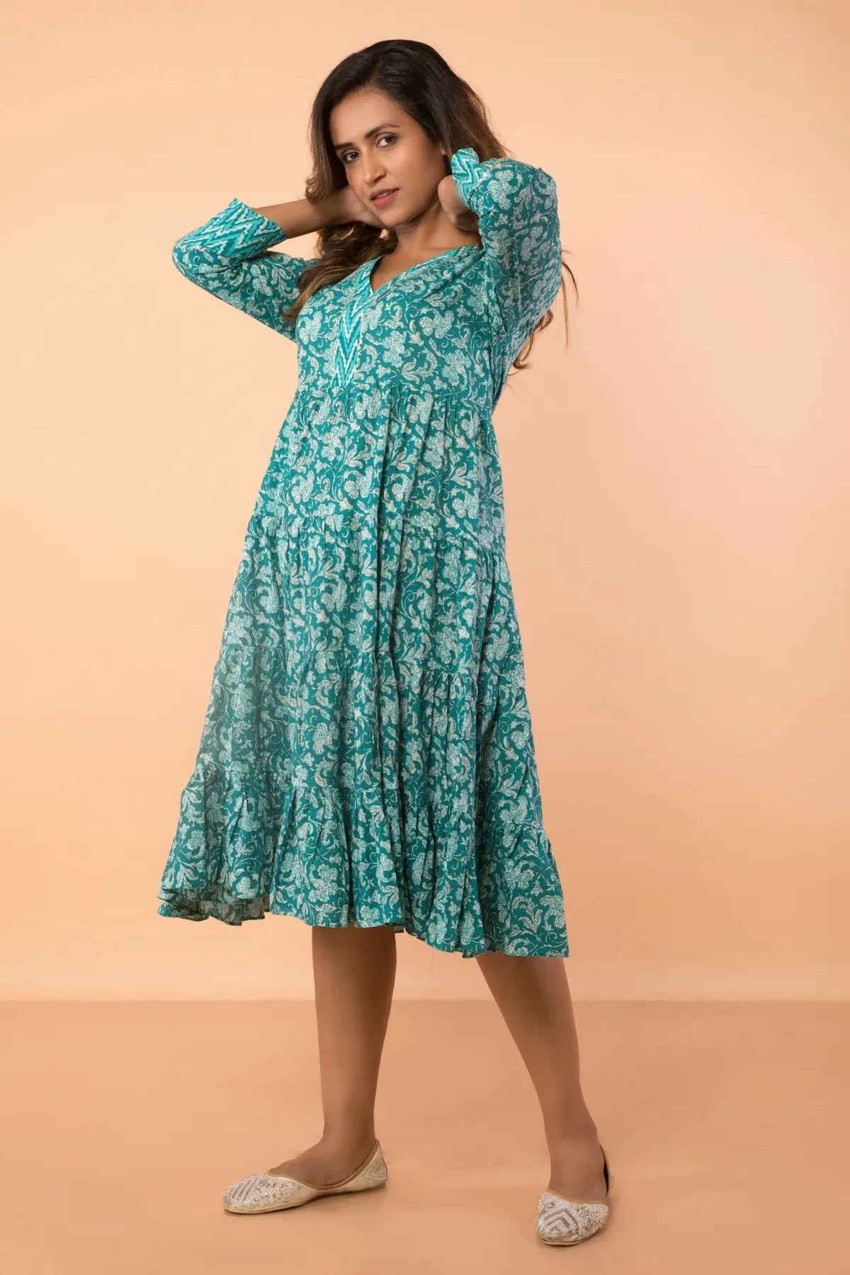 Pure Cotton Hand Block Printed Flared Dress