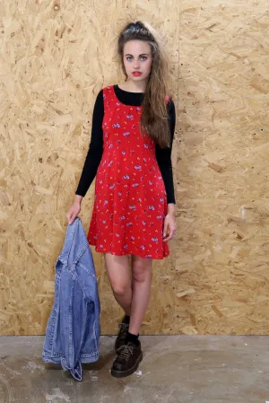 Red Shift Dress with Ditsy Floral Print
