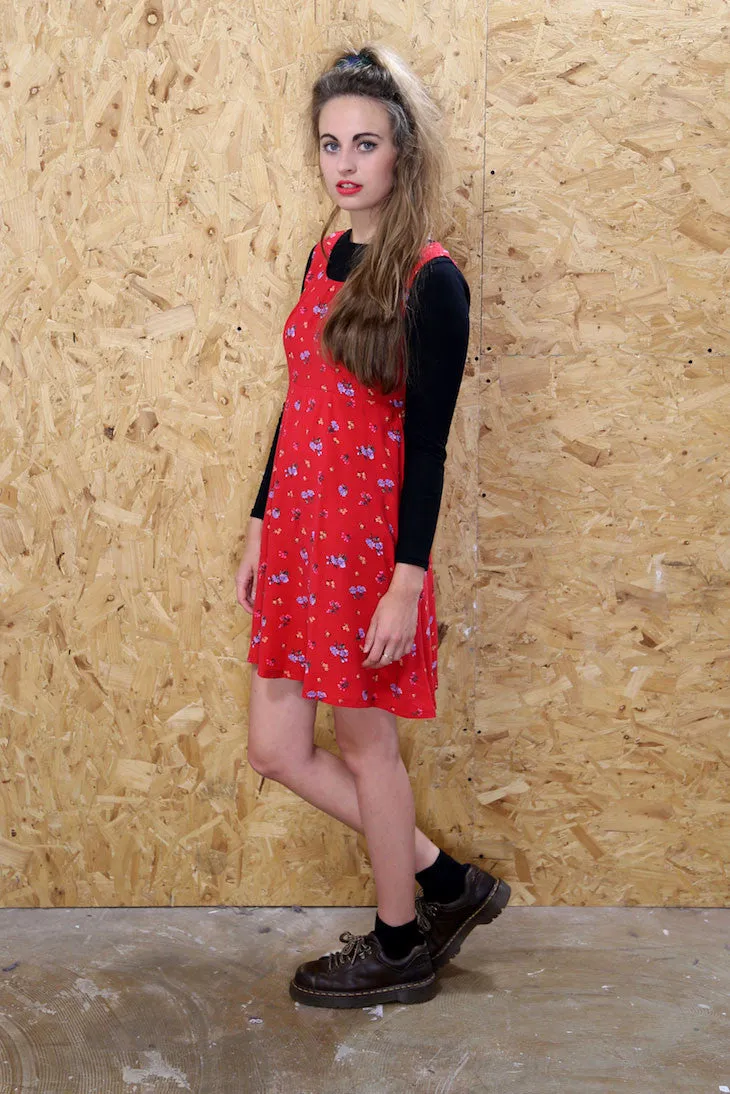 Red Shift Dress with Ditsy Floral Print
