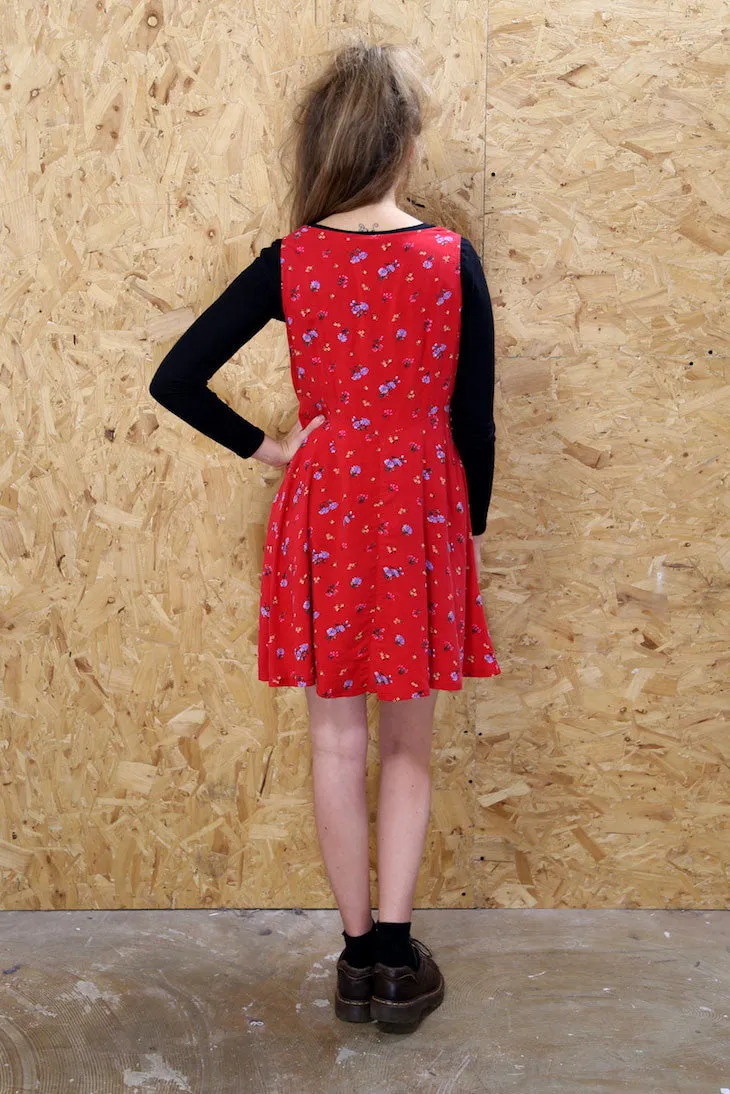 Red Shift Dress with Ditsy Floral Print