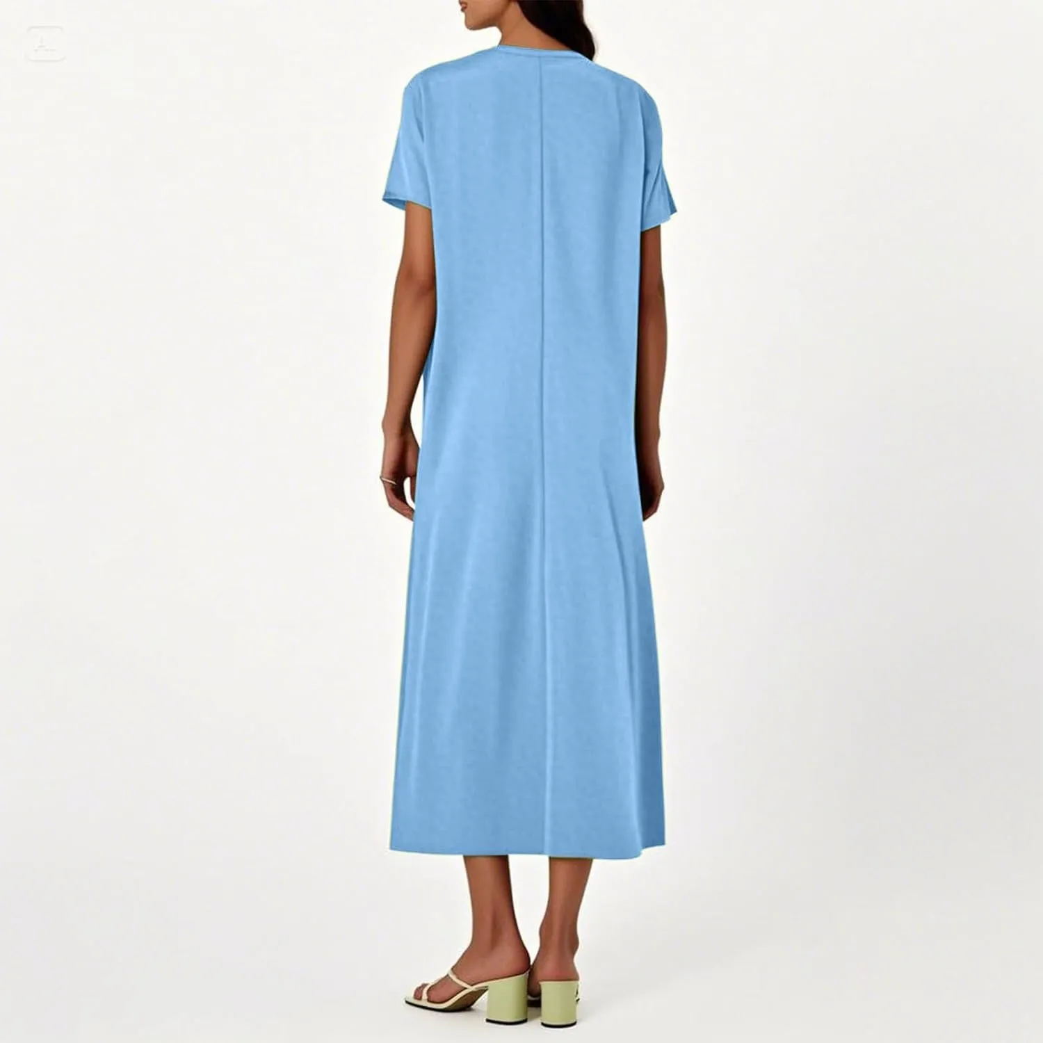 Summer Cotton Linen Dress Women Short Sleeve V Neck Shift A Line Maxi Dresses Comfy Flowy Swing Long Beach Dress