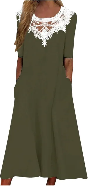 TARIENDY Summer Maxi Dresses for Women 2025 Casual Beach Vacation Dress Loose Comfy Short Sleeve Sundress with Pockets