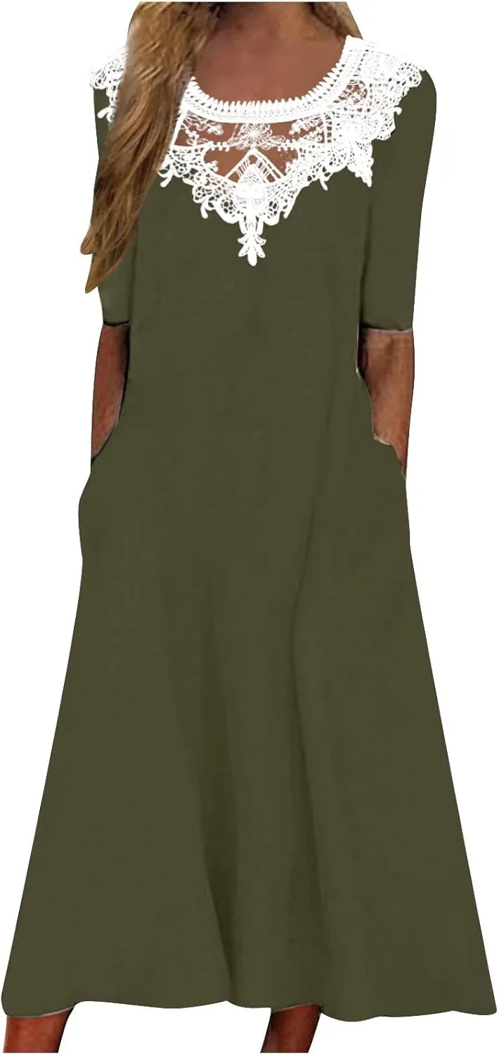 TARIENDY Summer Maxi Dresses for Women 2025 Casual Beach Vacation Dress Loose Comfy Short Sleeve Sundress with Pockets