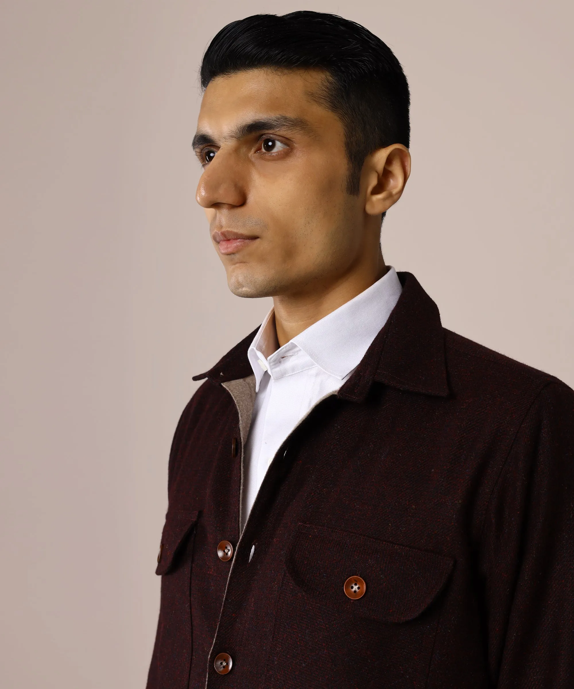 Wine Tweed Overshirt