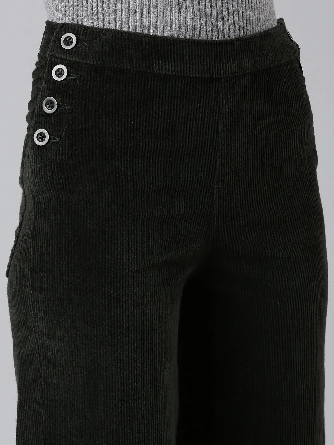 Women Olive Straight Fit High-Rise Trousers