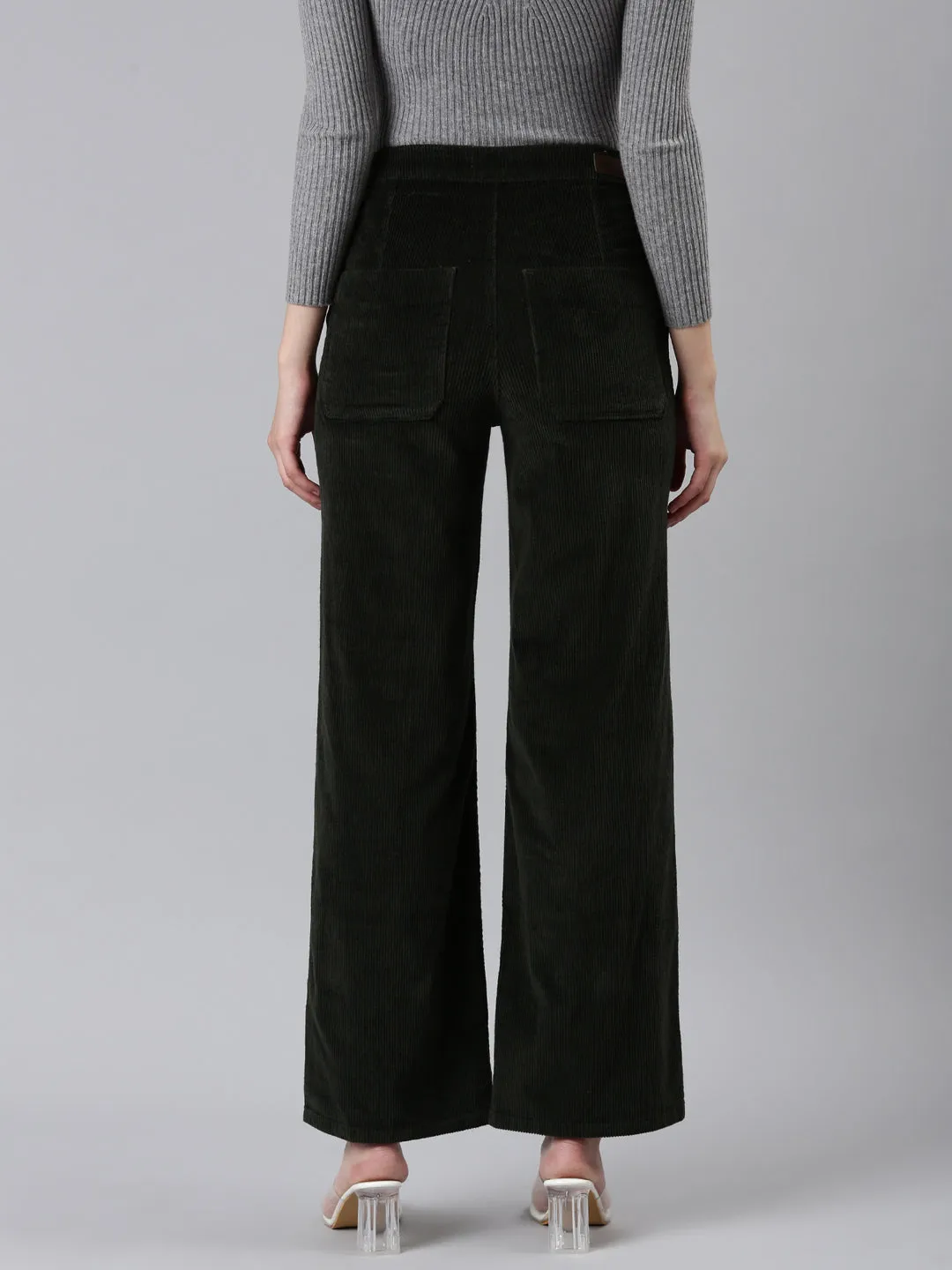 Women Olive Straight Fit High-Rise Trousers