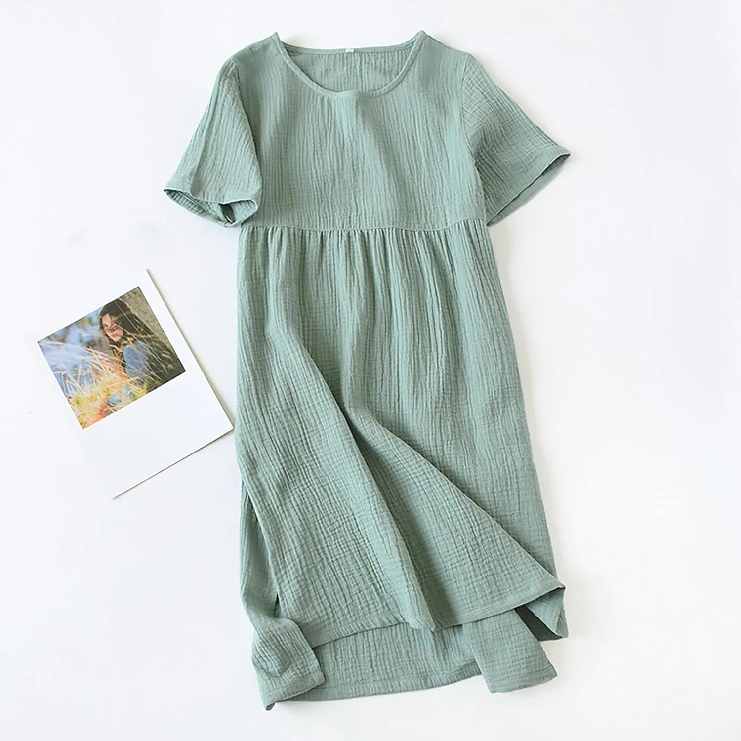 Women Summer Short Sleeve Midi Shirt Dress Casual Crew Neck High-Low Split Hem Shift Dresses Soft Lightweight Loungewear