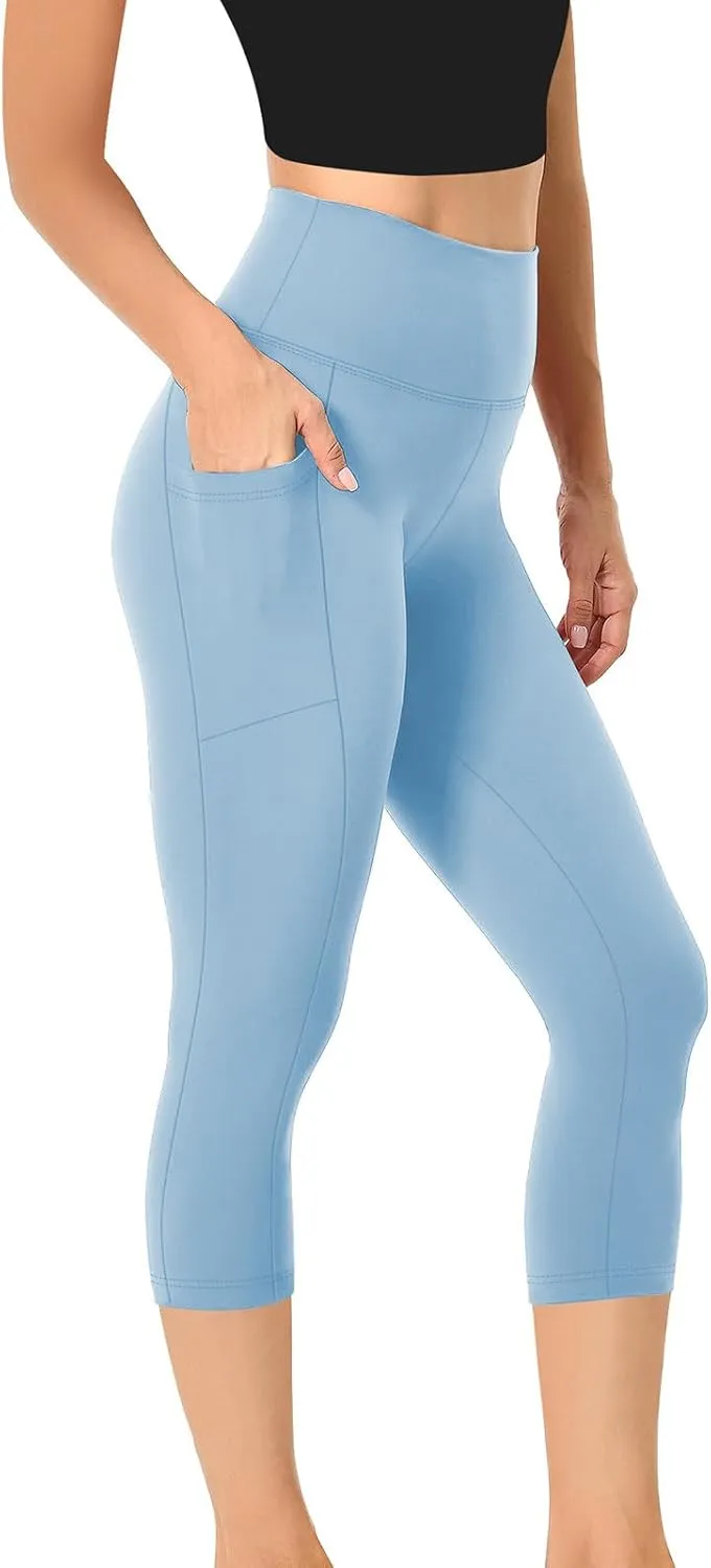 Women's Cropped Trousers Ladies 3/4 Cropped Pants Ladies High Waist Leggings Stretch Fit Yoga Pant Summer