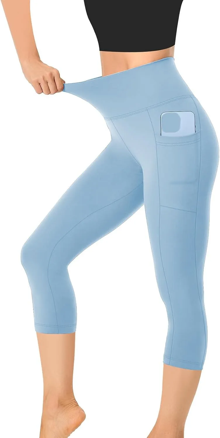 Women's Cropped Trousers Ladies 3/4 Cropped Pants Ladies High Waist Leggings Stretch Fit Yoga Pant Summer