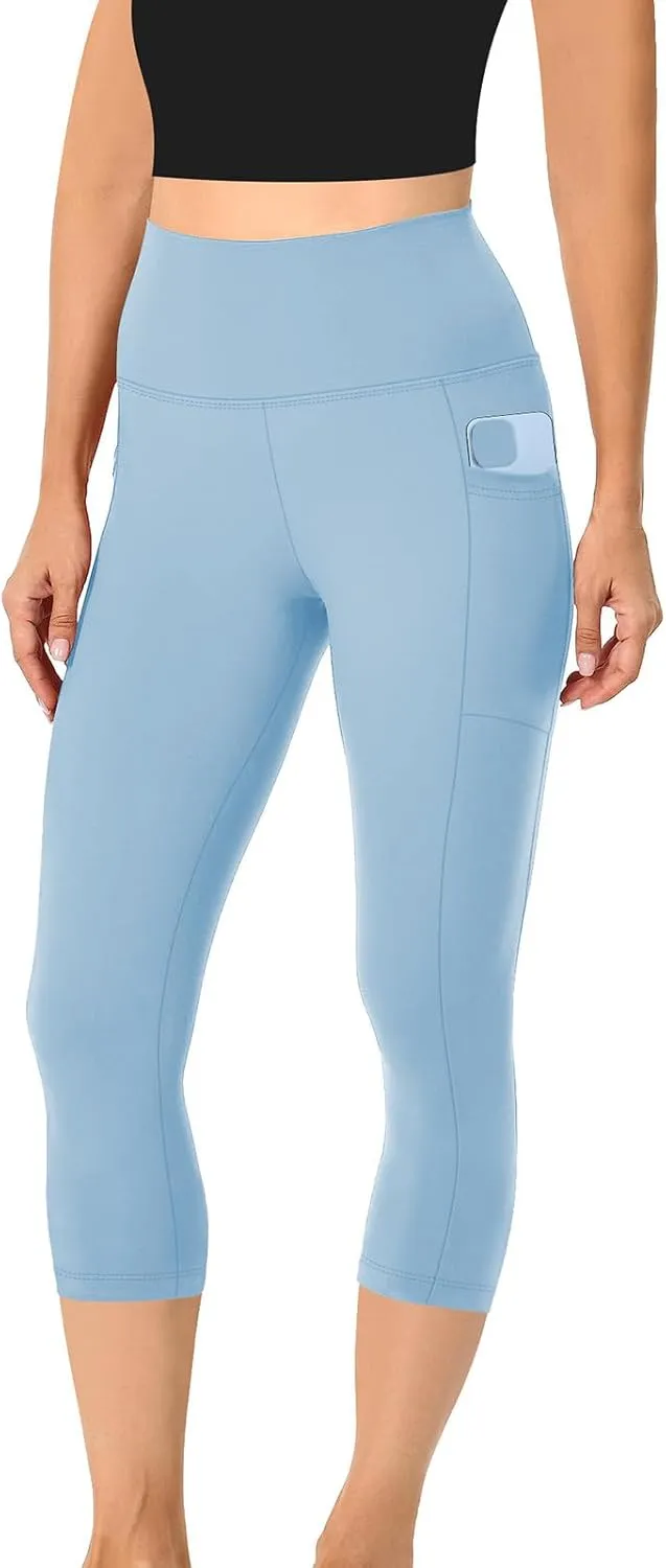 Women's Cropped Trousers Ladies 3/4 Cropped Pants Ladies High Waist Leggings Stretch Fit Yoga Pant Summer