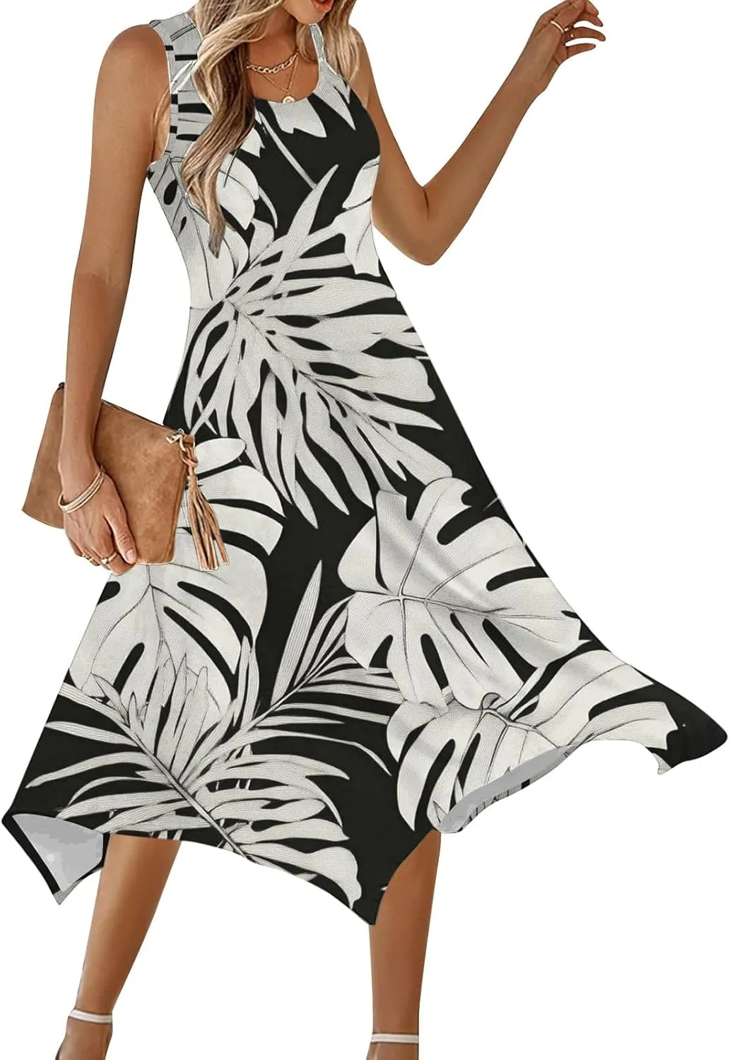 Womens Summer Dresses Casual Plus Size Sleeveless Crewneck Tank Sundress Loose fit Hawaiian Trendy Graphic Boho Midi Dresses