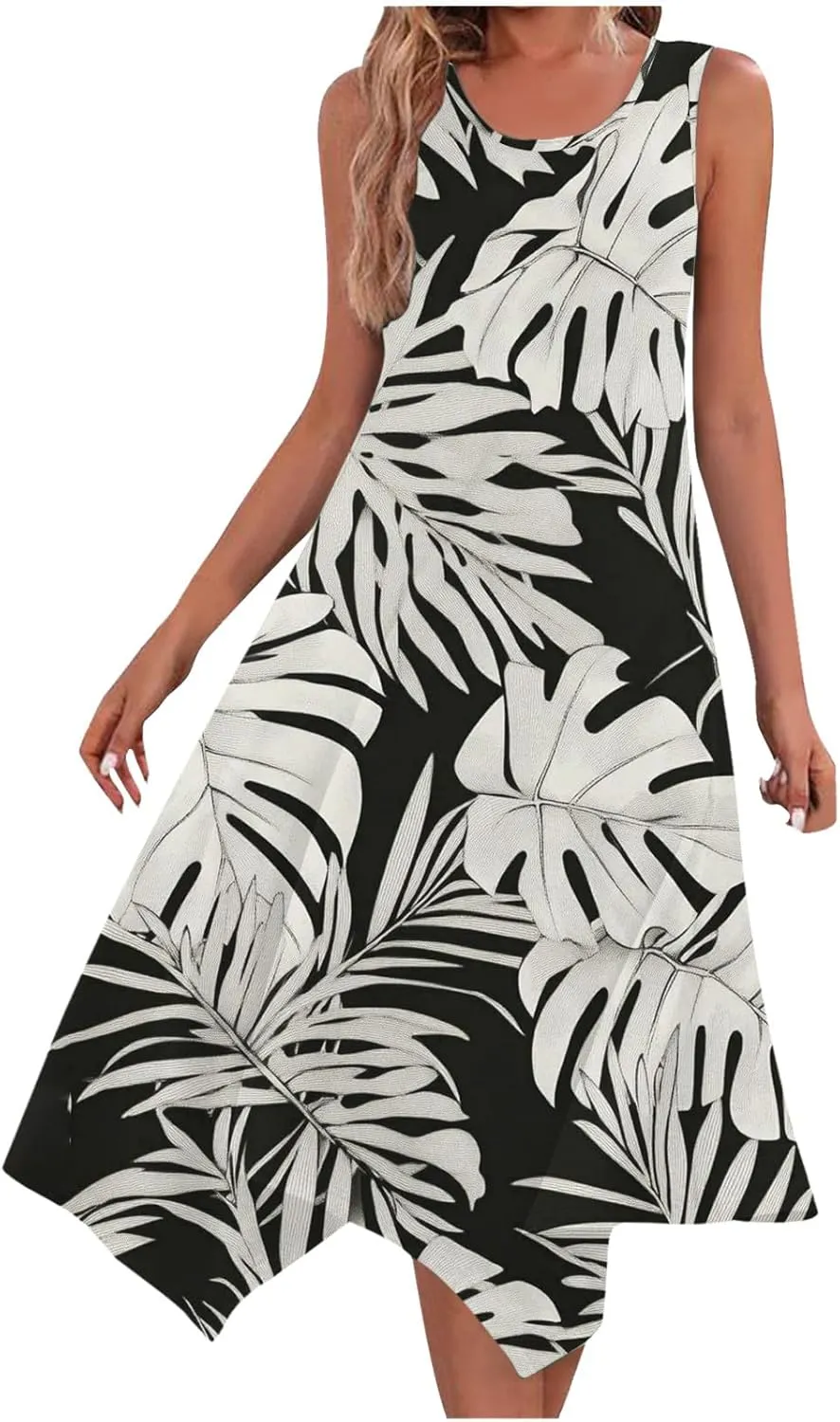 Womens Summer Dresses Casual Plus Size Sleeveless Crewneck Tank Sundress Loose fit Hawaiian Trendy Graphic Boho Midi Dresses