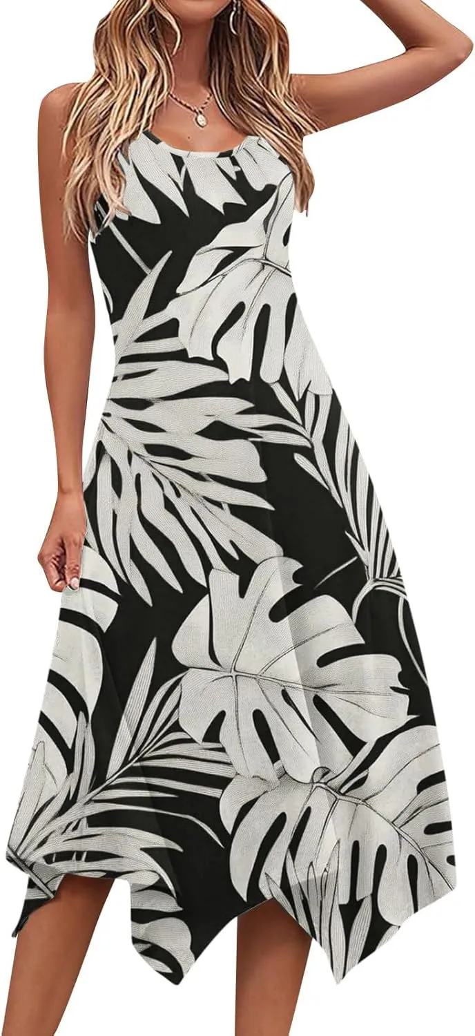 Womens Summer Dresses Casual Plus Size Sleeveless Crewneck Tank Sundress Loose fit Hawaiian Trendy Graphic Boho Midi Dresses